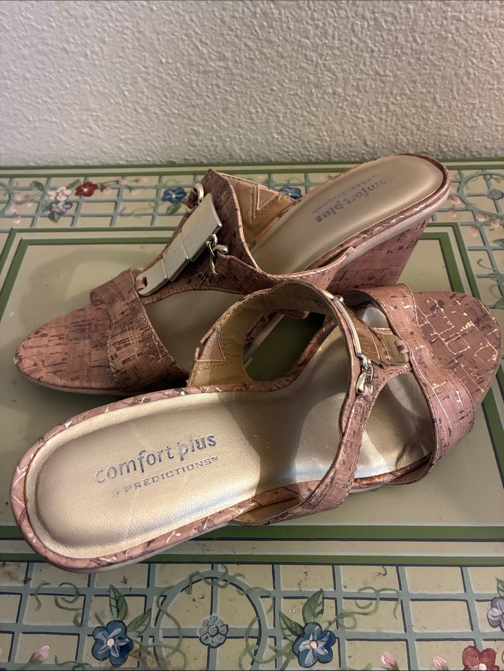 Comfort Plus by Predictions Pink Cork Wedge Sandals